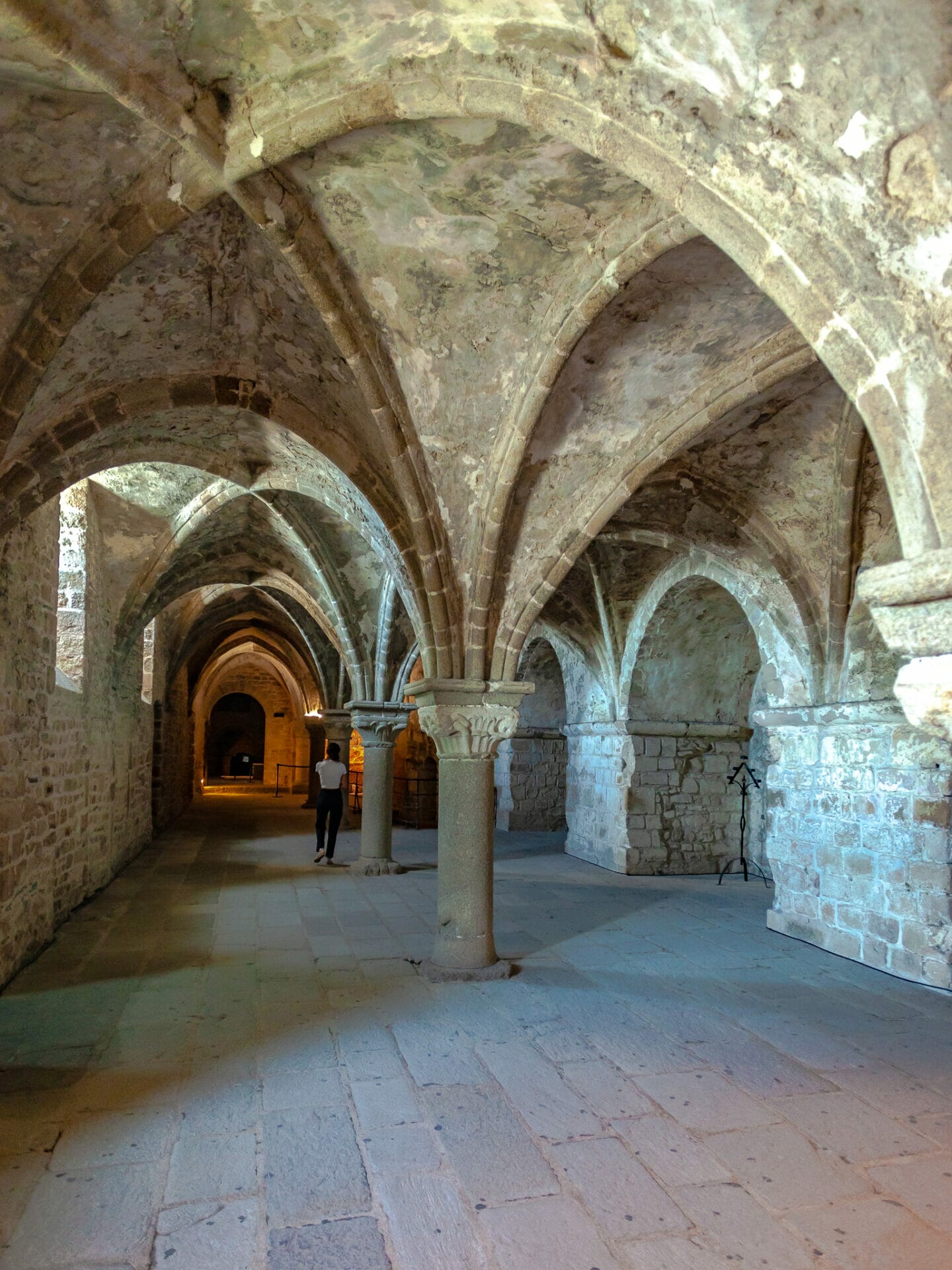 Vaulted ceiling inside foundation of the lower Abbey chambers in Mont Saint Michel