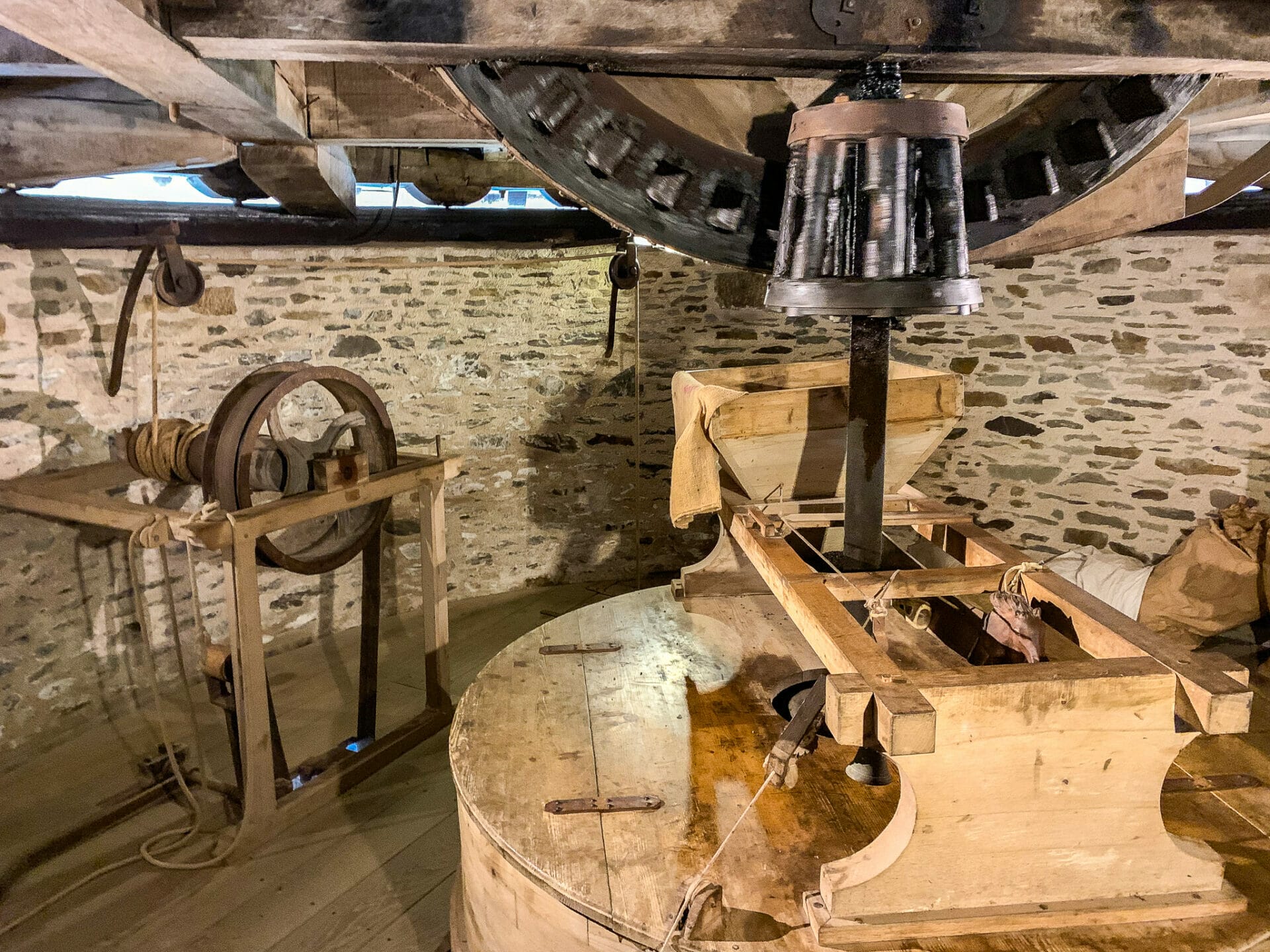Mechanism inside Moidrey windmill near Mont Saint-Michel